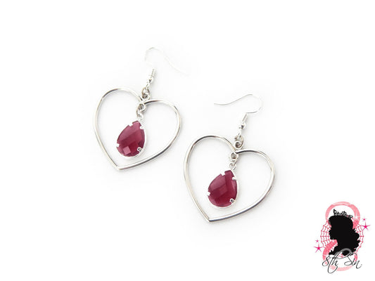 Antique Silver and Amethyst Heart Earrings - 8th Sin