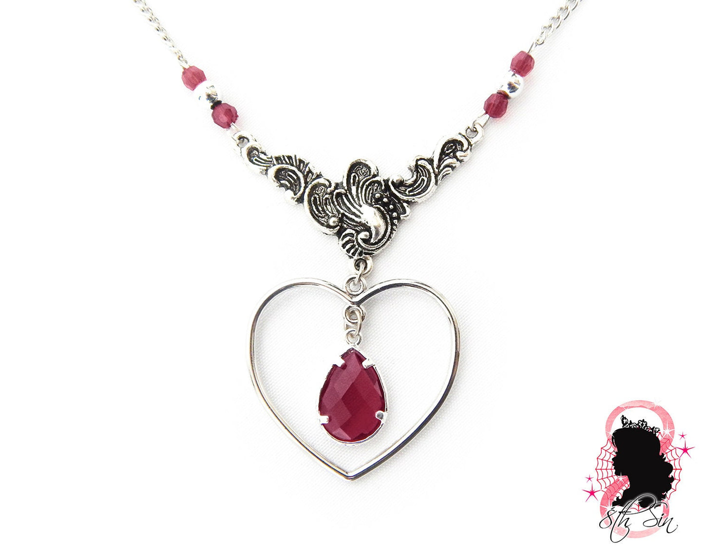 Antique Silver and Amethyst Heart Necklace - 8th Sin