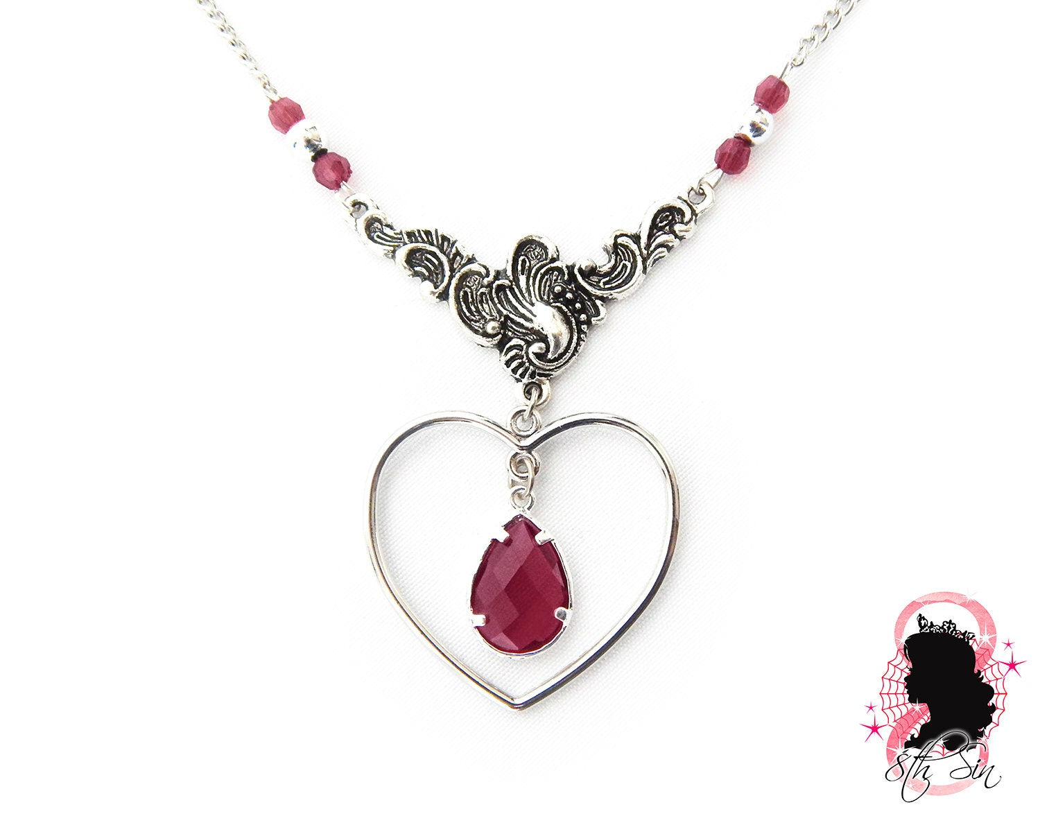 Antique Silver and Amethyst Heart Necklace - 8th Sin