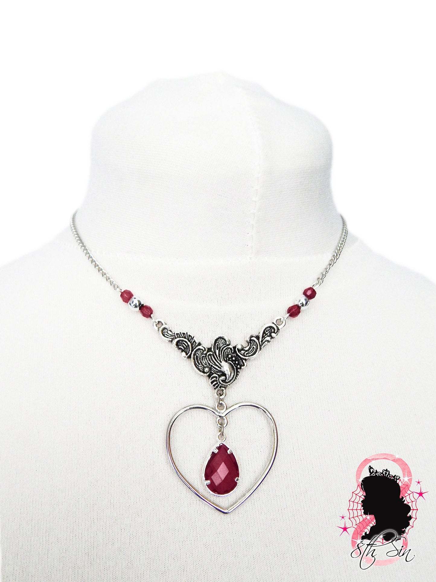 Antique Silver and Amethyst Heart Necklace - 8th Sin