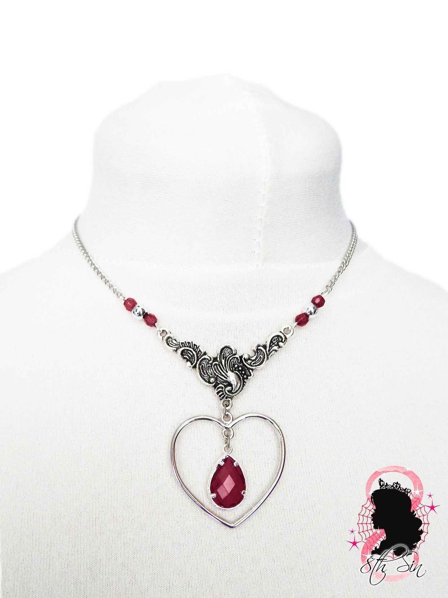 Antique Silver and Amethyst Heart Necklace