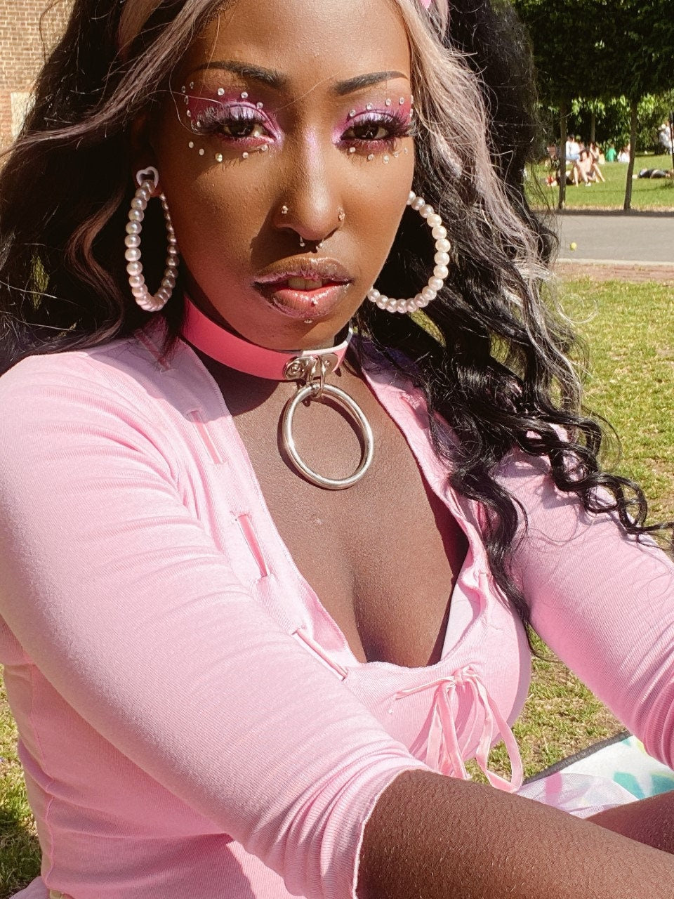 Pink Leather D and O Ring Choker - 8th Sin