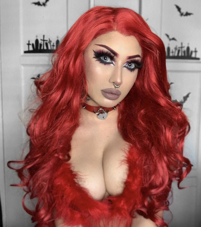 Red Studded Heart Padlock Choker with Key
