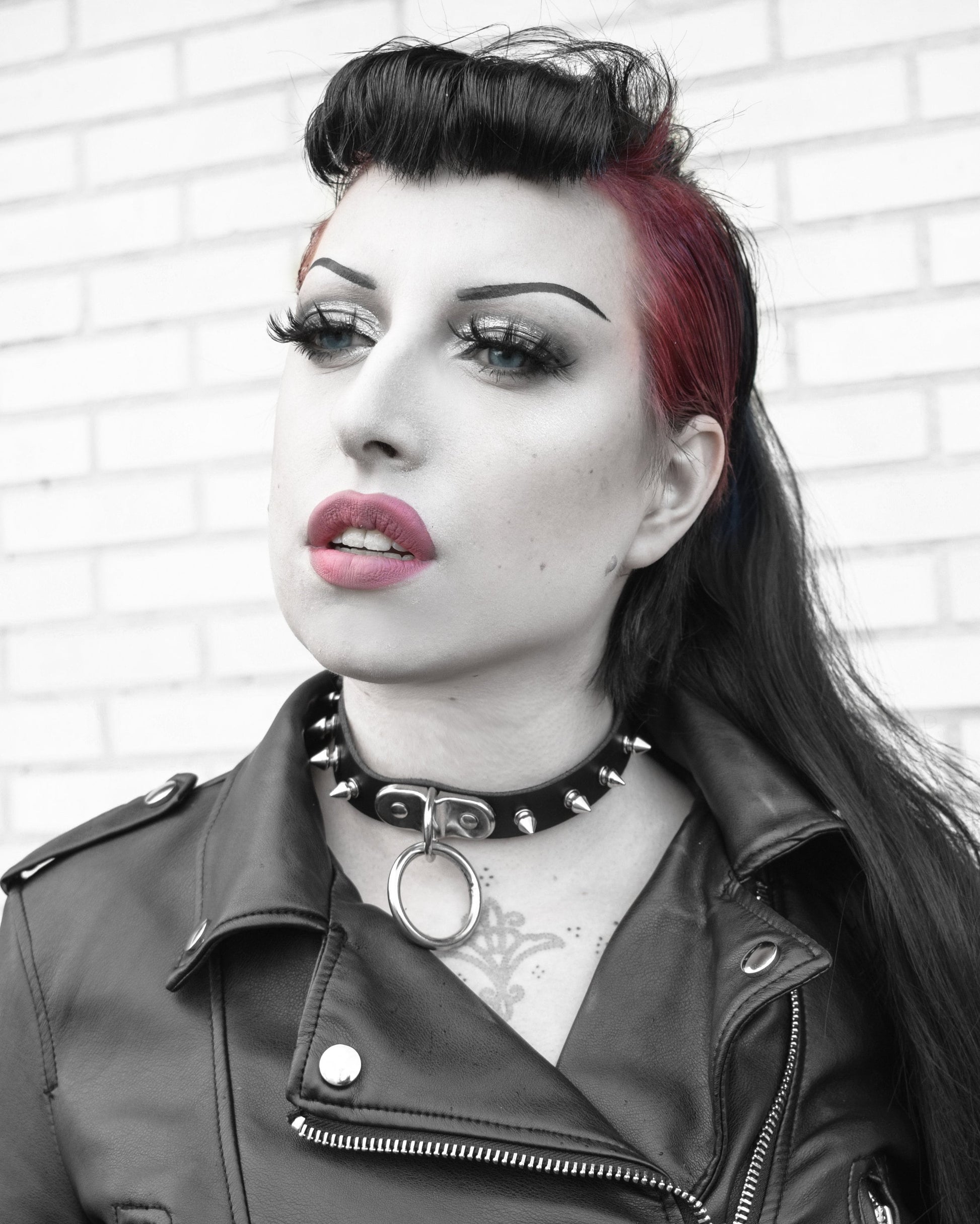 Black Leather Studded D and O Ring Choker - 8th Sin