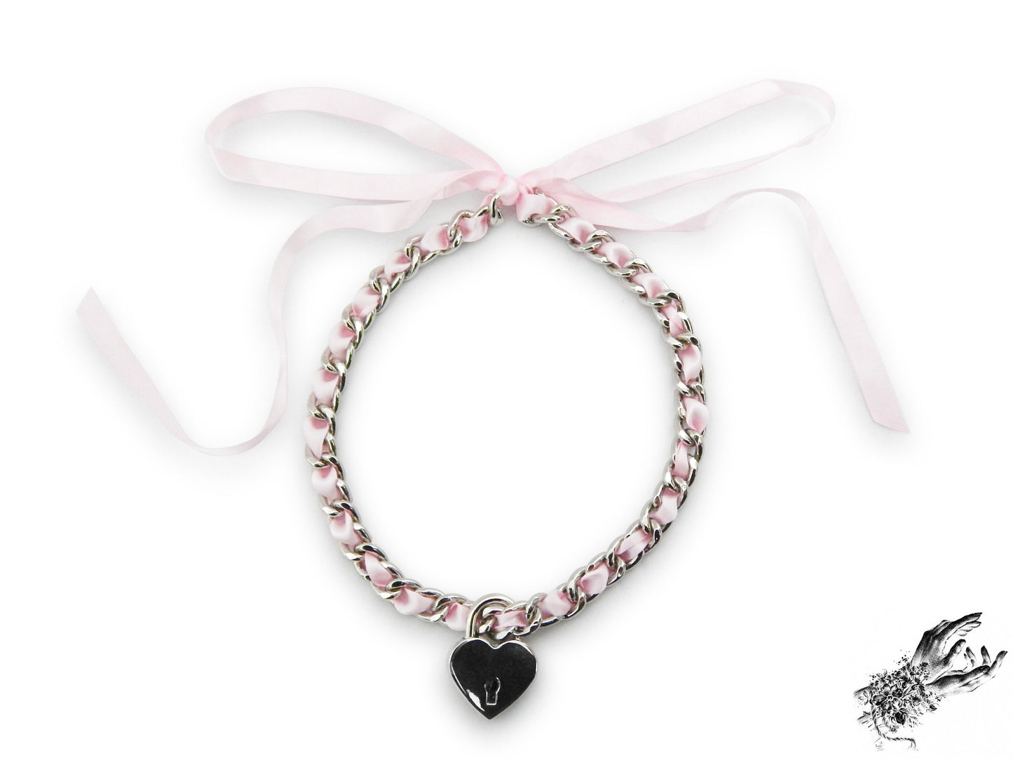 Pink Ribbon Chain and Heart Padlock Choker