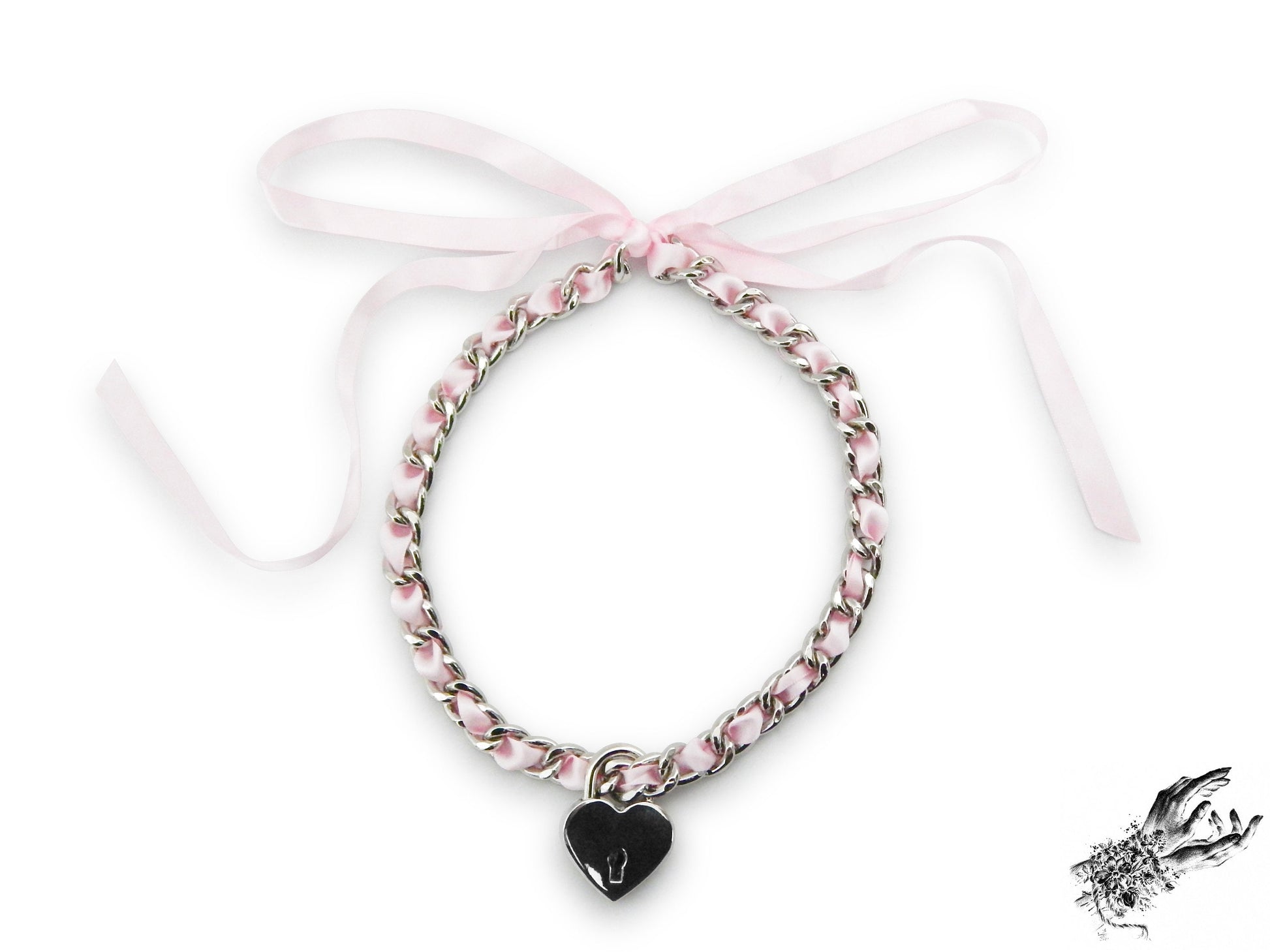Pink Ribbon Chain and Heart Padlock Choker - 8th Sin