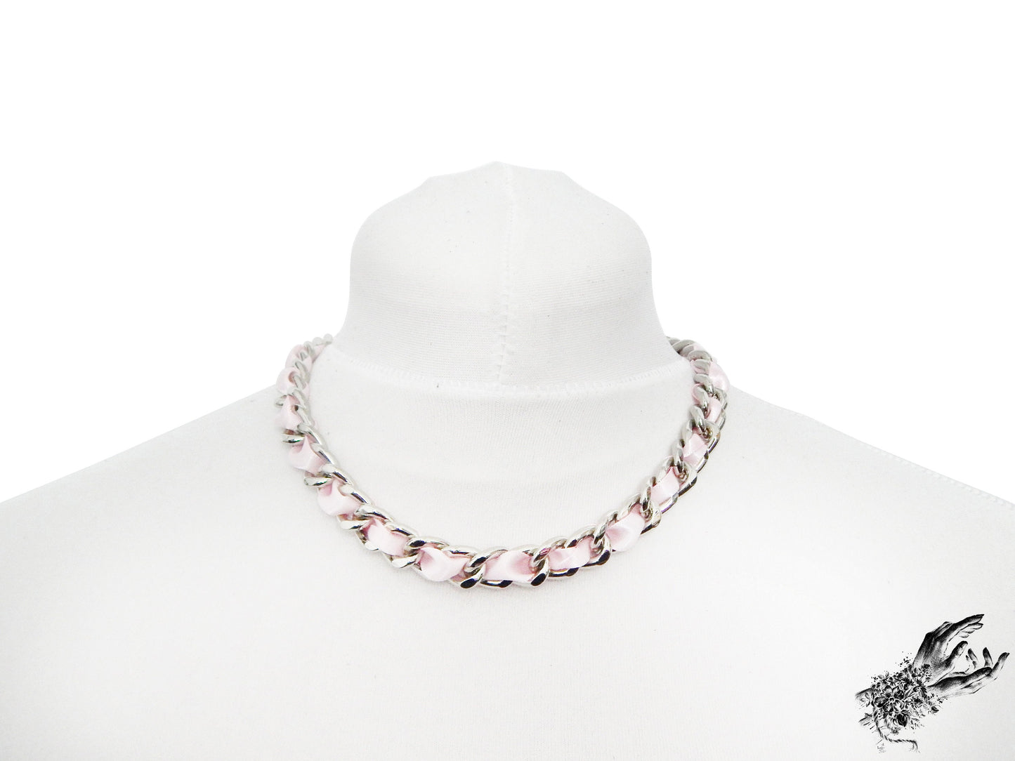 Pink Ribbon Chain and Heart Padlock Choker