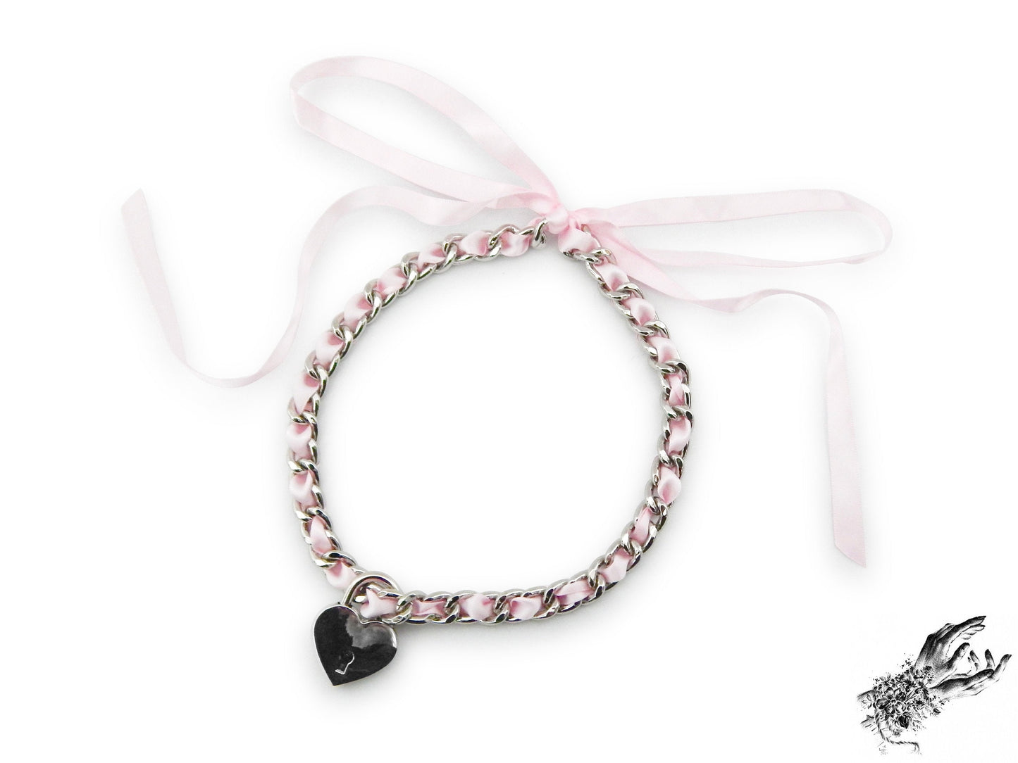 Pink Ribbon Chain and Heart Padlock Choker