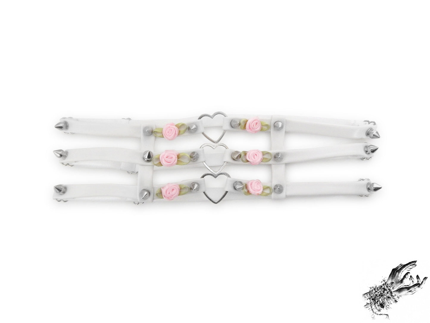 White 3 Strap Heart Ring Garter