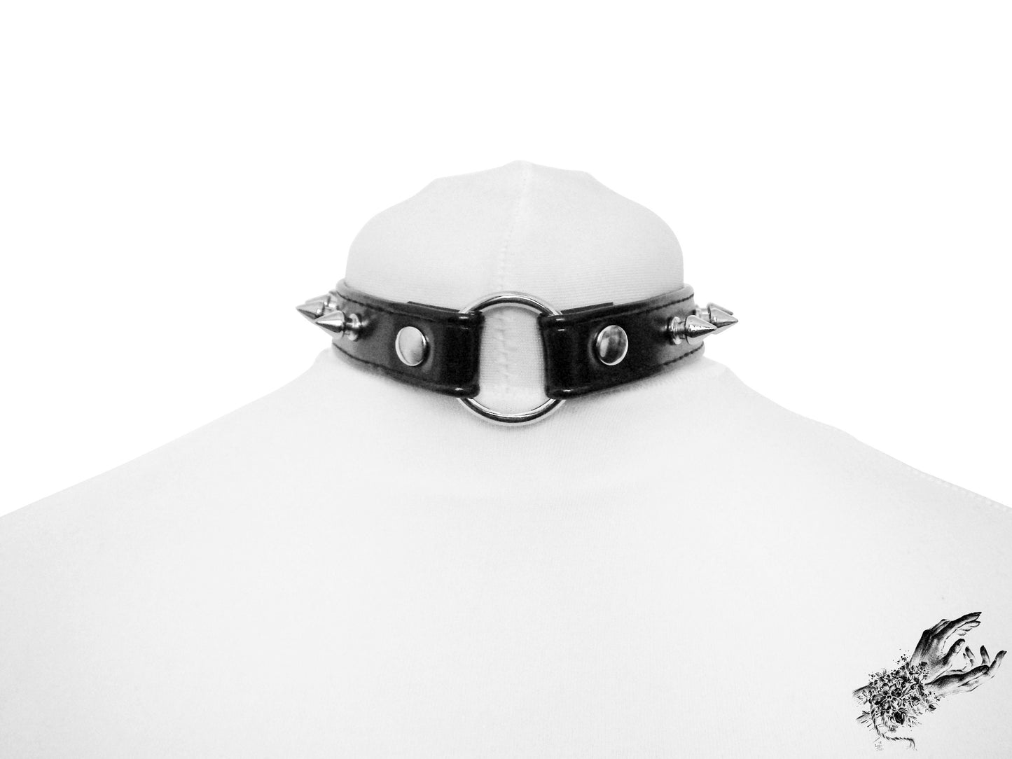 Black Faux Leather Studded O Ring Choker