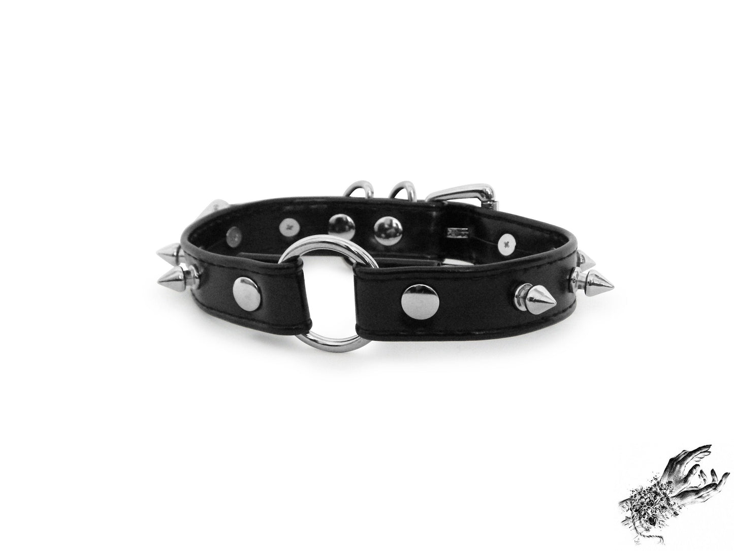 Black Faux Leather Studded O Ring Choker - 8th Sin