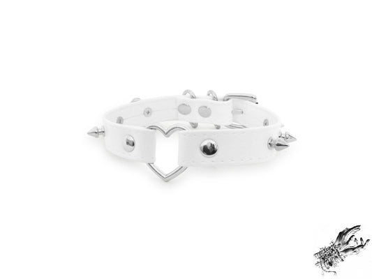 White Faux Leather Studded Heart Ring Choker