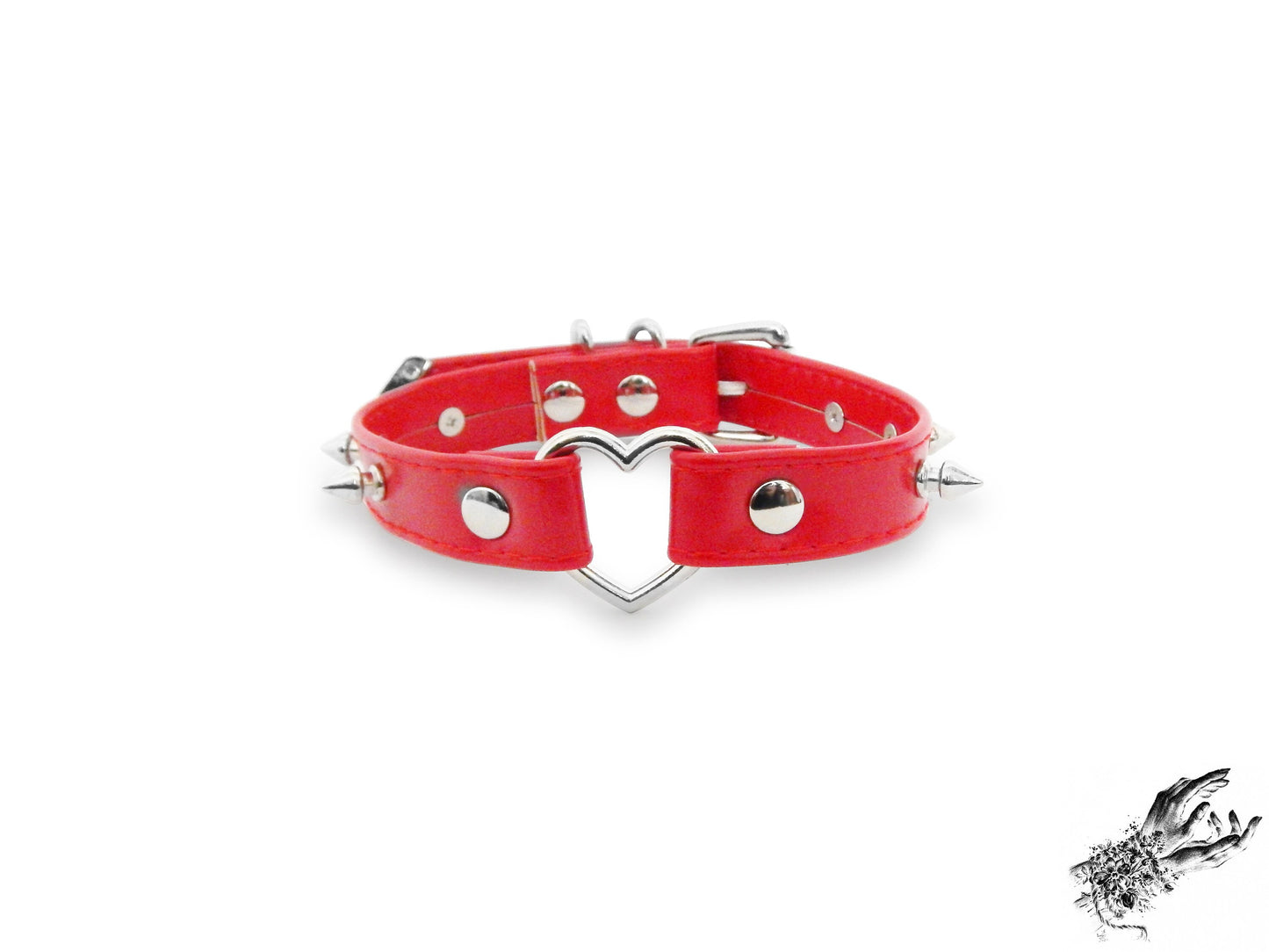 Red Faux Leather Studded Heart Ring Choker