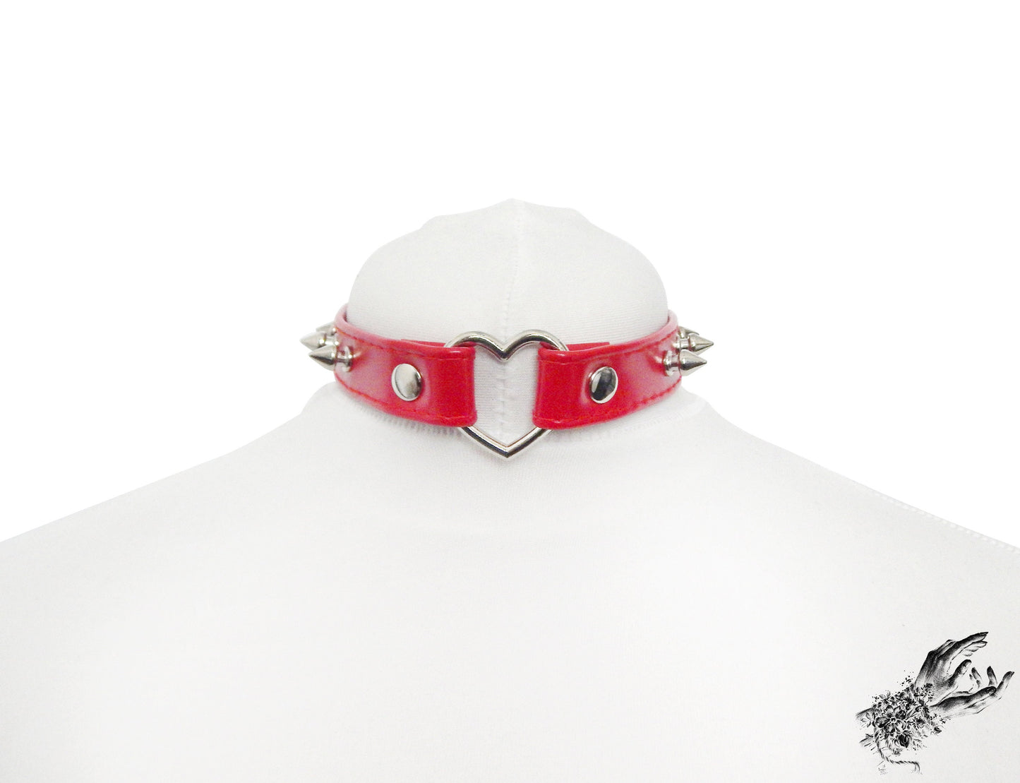 Red Faux Leather Studded Heart Ring Choker