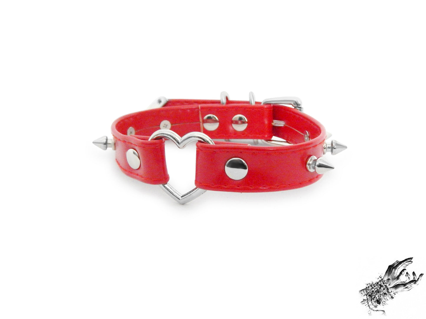 Red Faux Leather Studded Heart Ring Choker