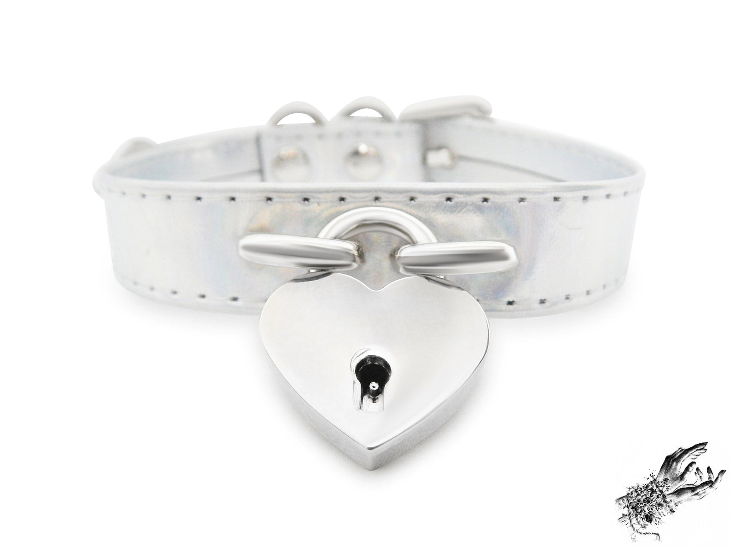 Holographic Silver Heart Padlock Choker