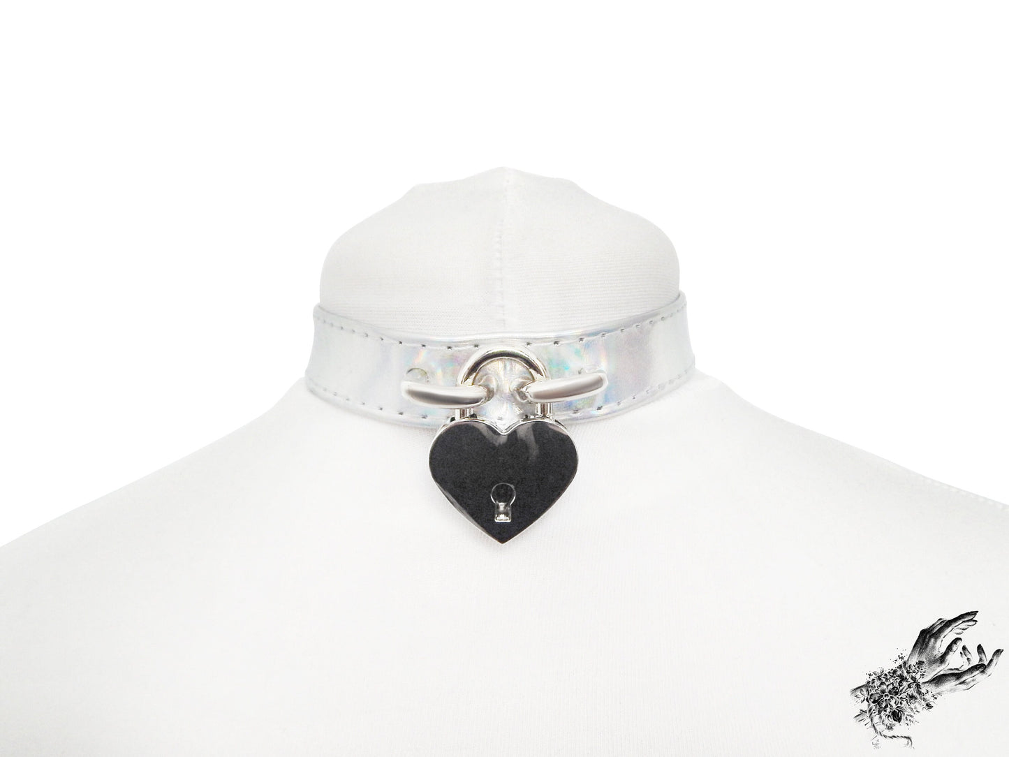 Holographic Silver Heart Padlock Choker