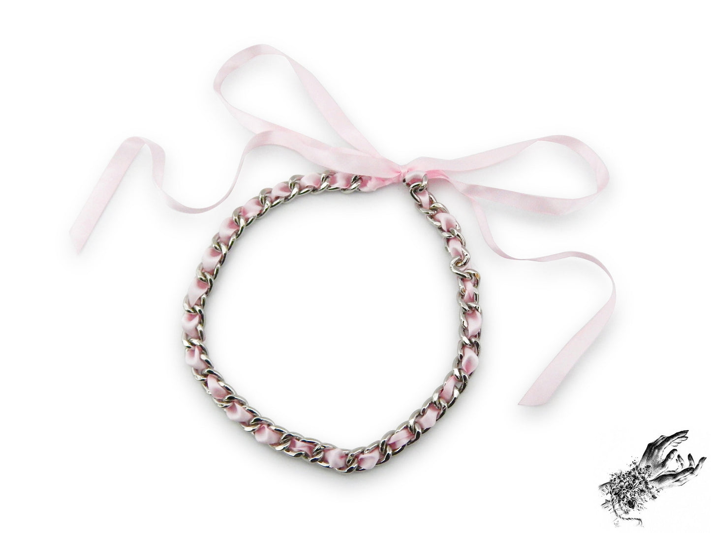 Pink Ribbon Chain and Heart Padlock Choker