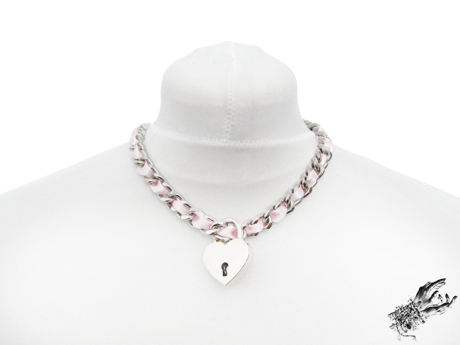 Pink Ribbon Chain and Heart Padlock Choker - 8th Sin