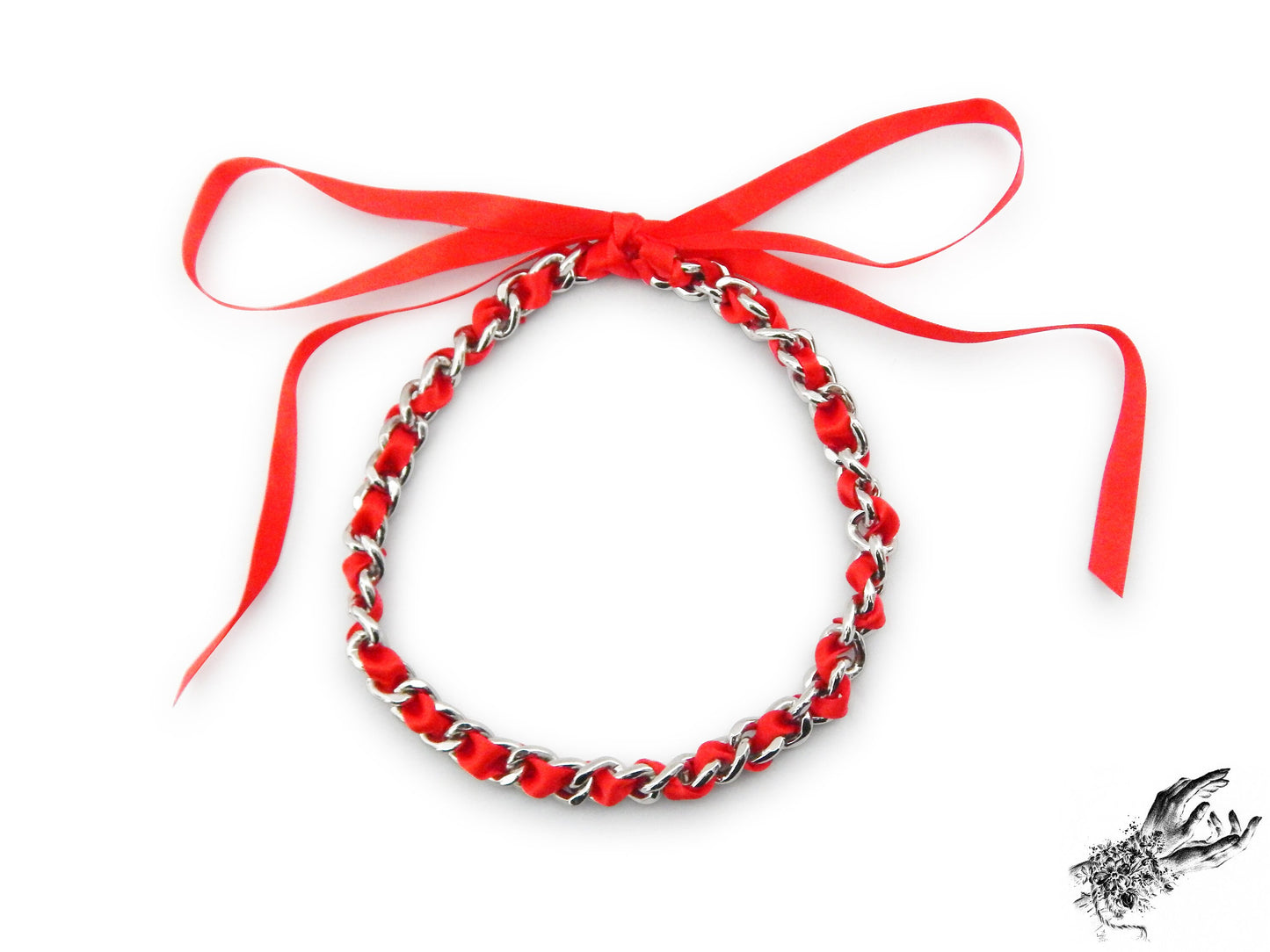 Red Ribbon Chain and Heart Padlock Choker