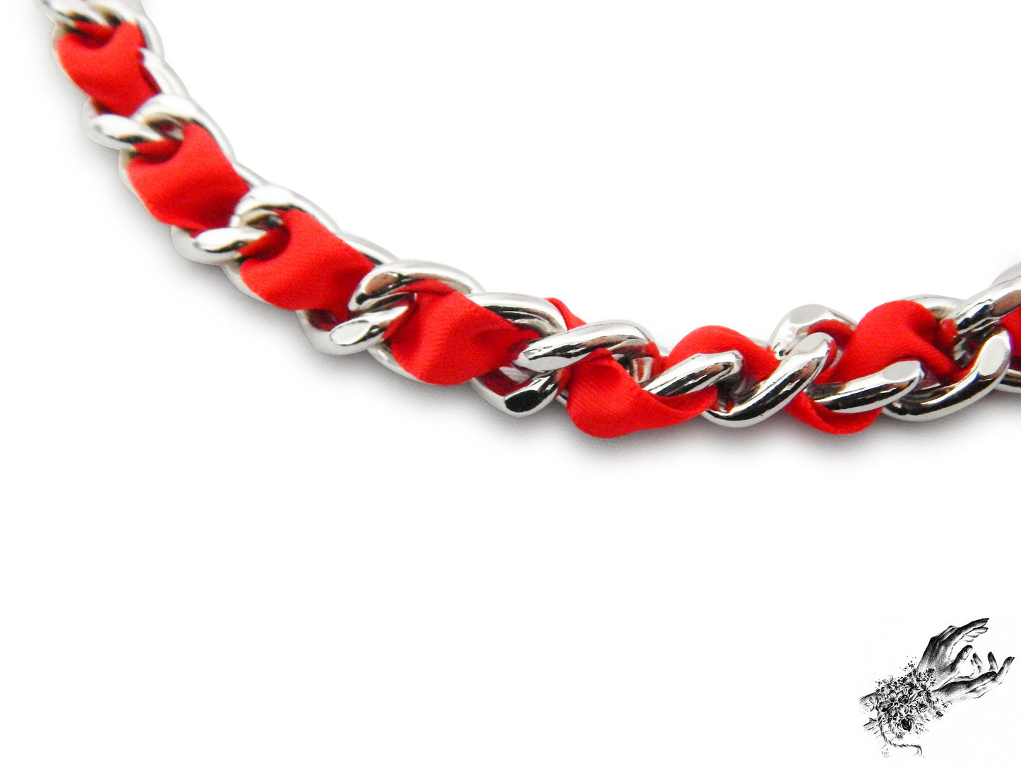 Red Ribbon Chain and Heart Padlock Choker
