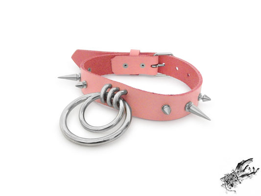 Pink Studded Double O Ring Choker (Long and Short Spikes)