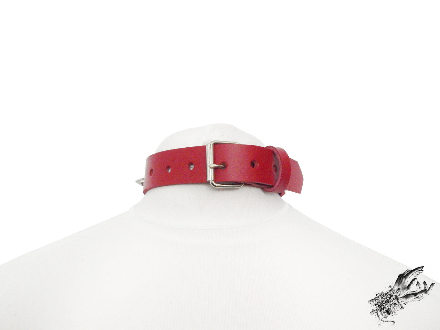 Red Studded Double O Ring Choker (Long and Short Spikes)
