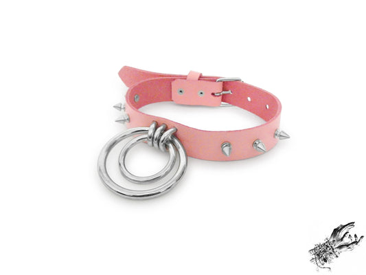 Pink Studded Double O Ring Choker
