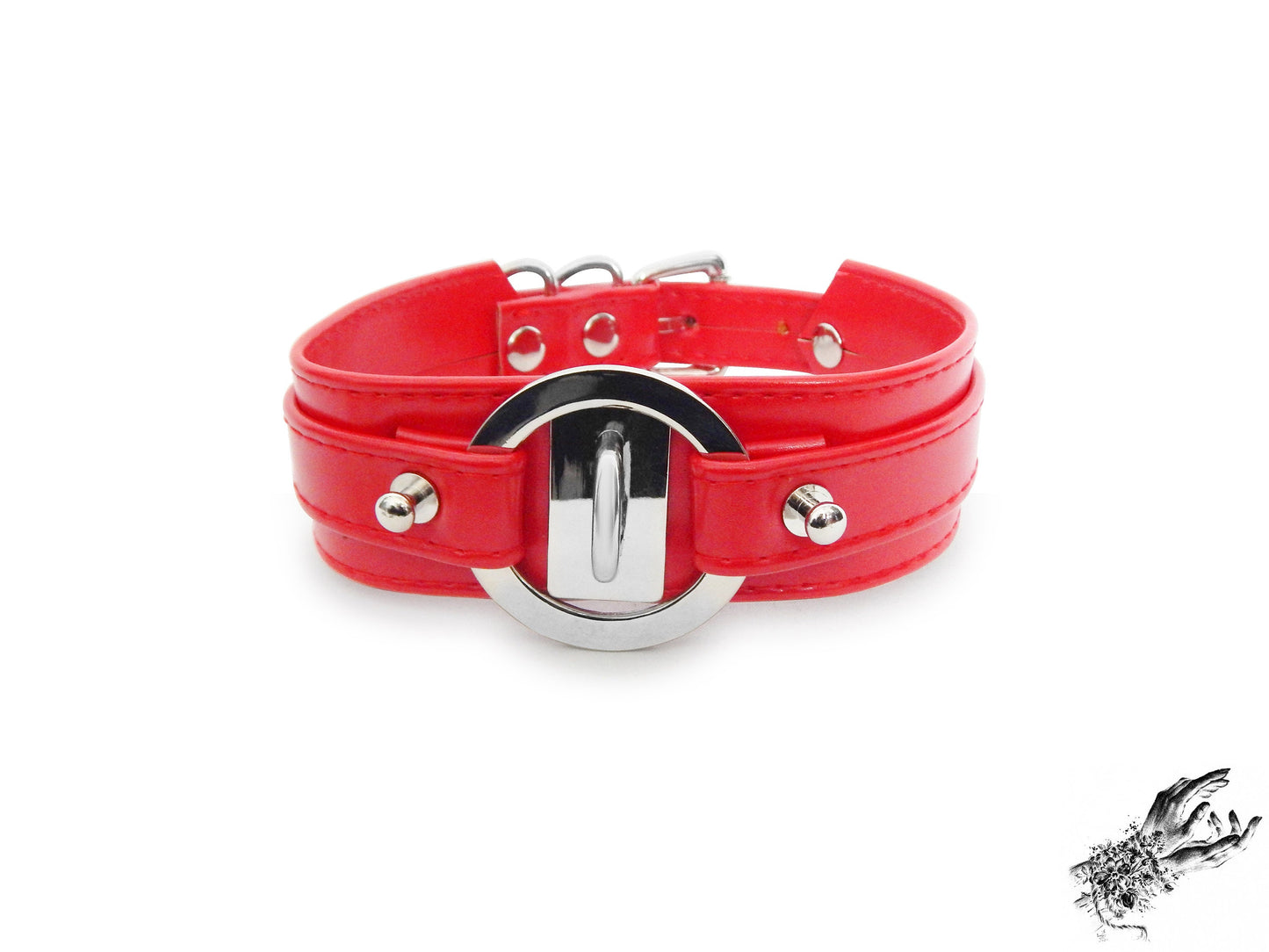 Red Faux Leather Chunky O Ring Choker