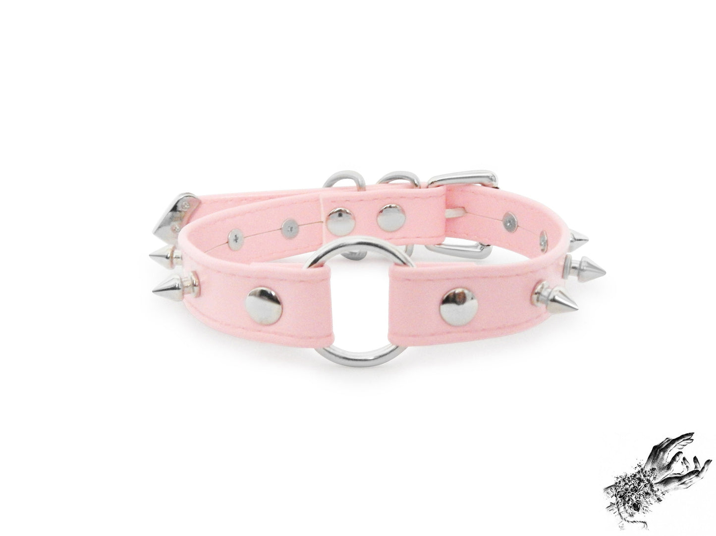Pink Faux Leather Studded O Ring Choker