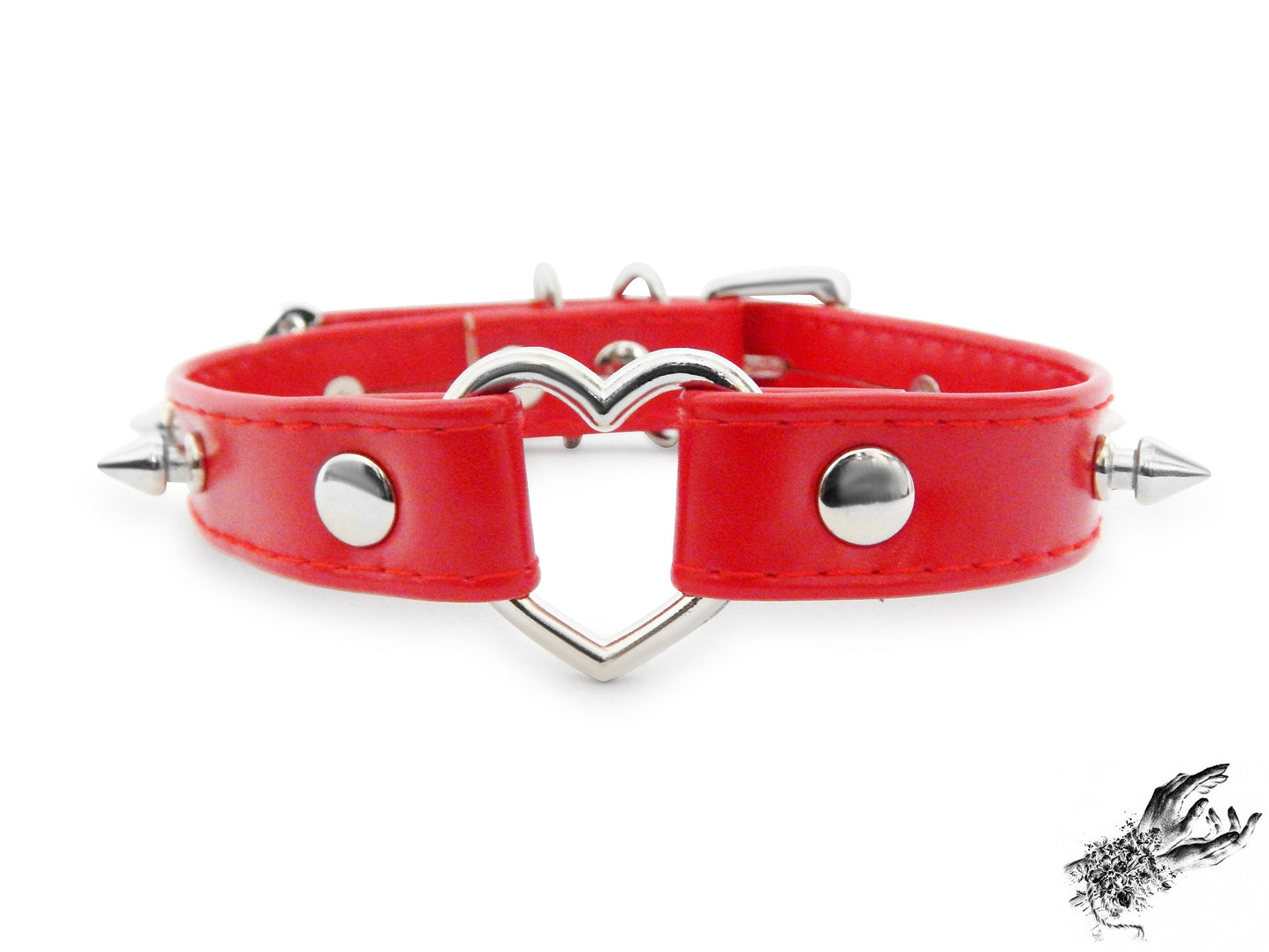 Red Faux Leather Studded Heart Ring Choker