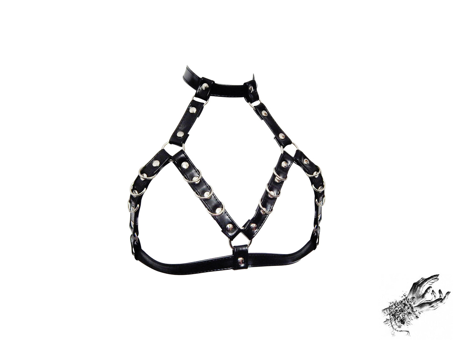 Black Faux Leather D Ring Harness Bra - 8th Sin
