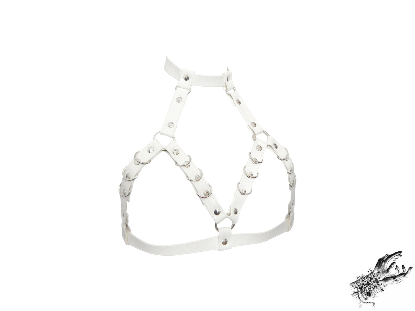 White Vegan Leather D Ring Harness Bra