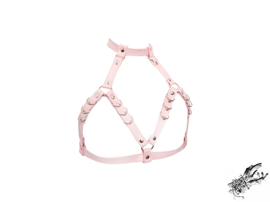 Pink Vegan Leather D Ring Harness Bra