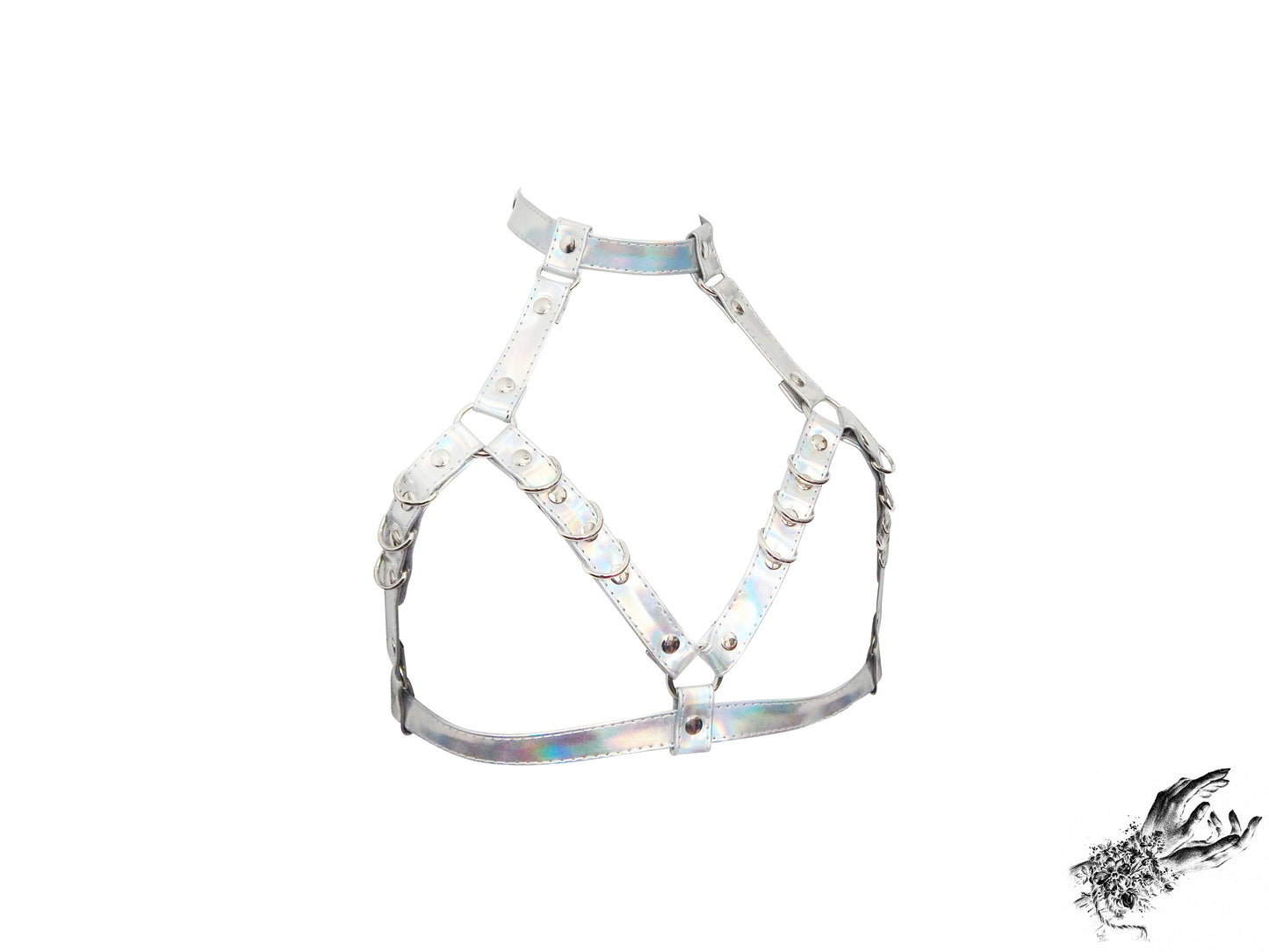 Holographic Silver D Ring Harness Bra