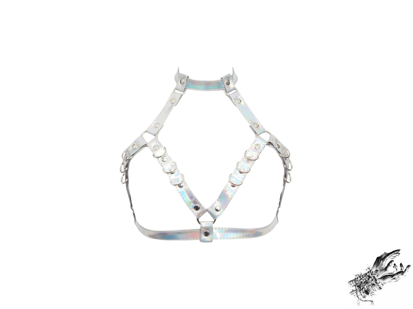Holographic Silver D Ring Harness Bra