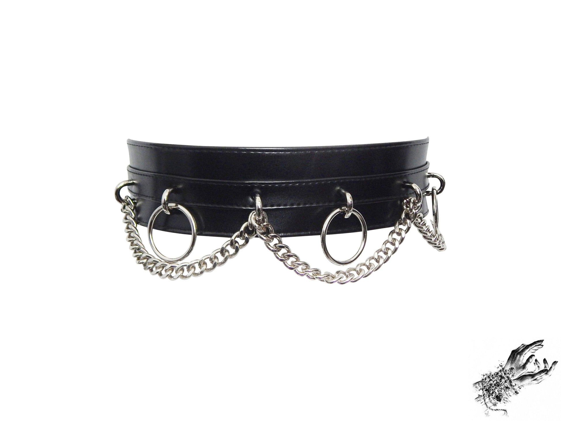 Black Vegan Leather O Ring Chain Belt - 8th Sin