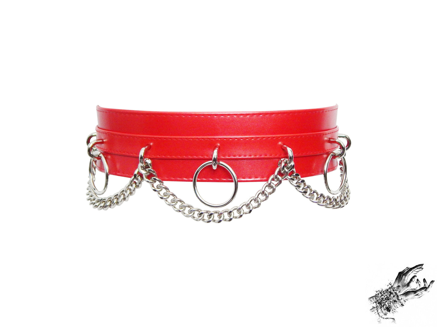 Red Vegan Leather O Ring and Chain Belt