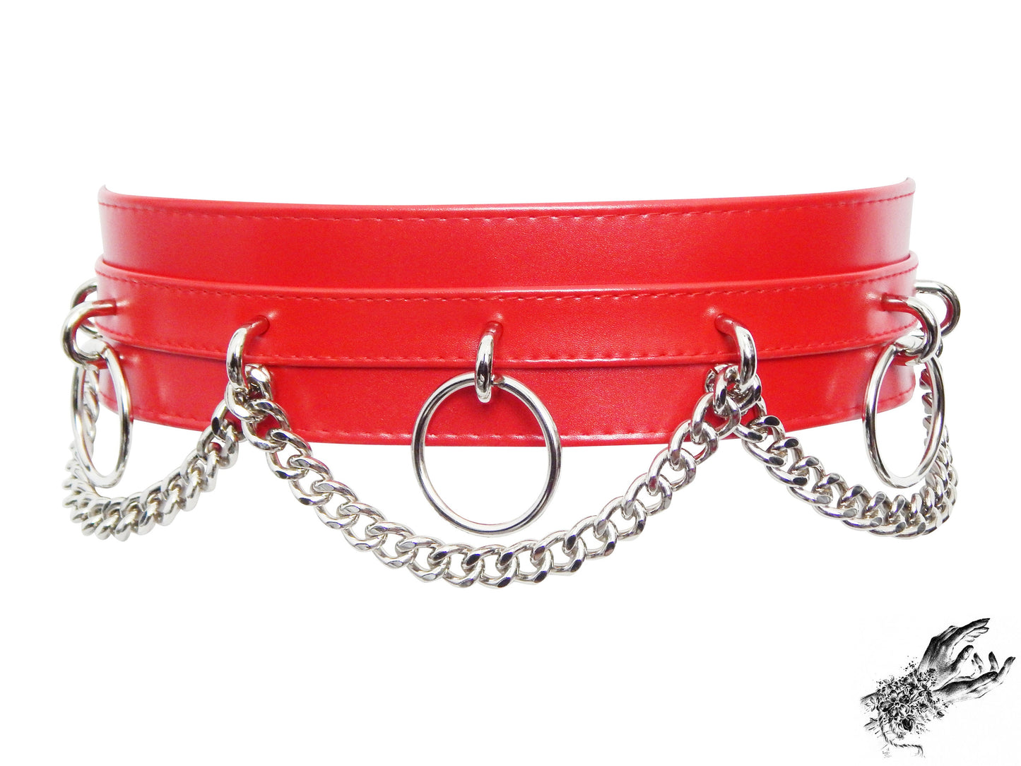 Red Vegan Leather O Ring and Chain Belt