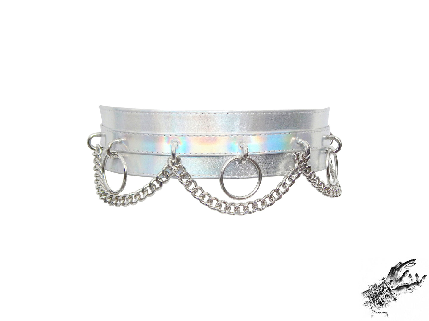 Holographic Silver O Ring Chain Belt