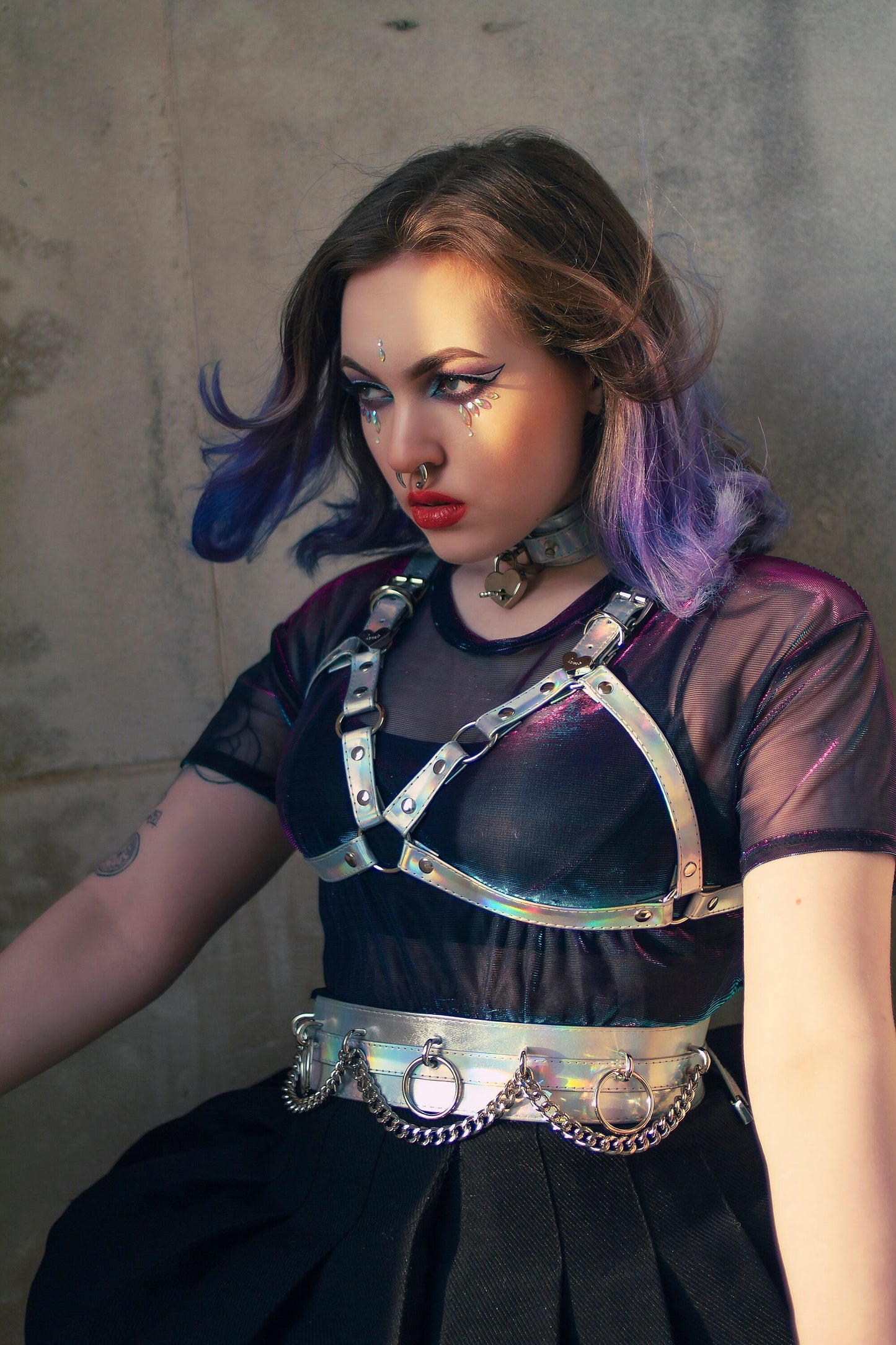 Holographic Silver O Ring Chain Belt