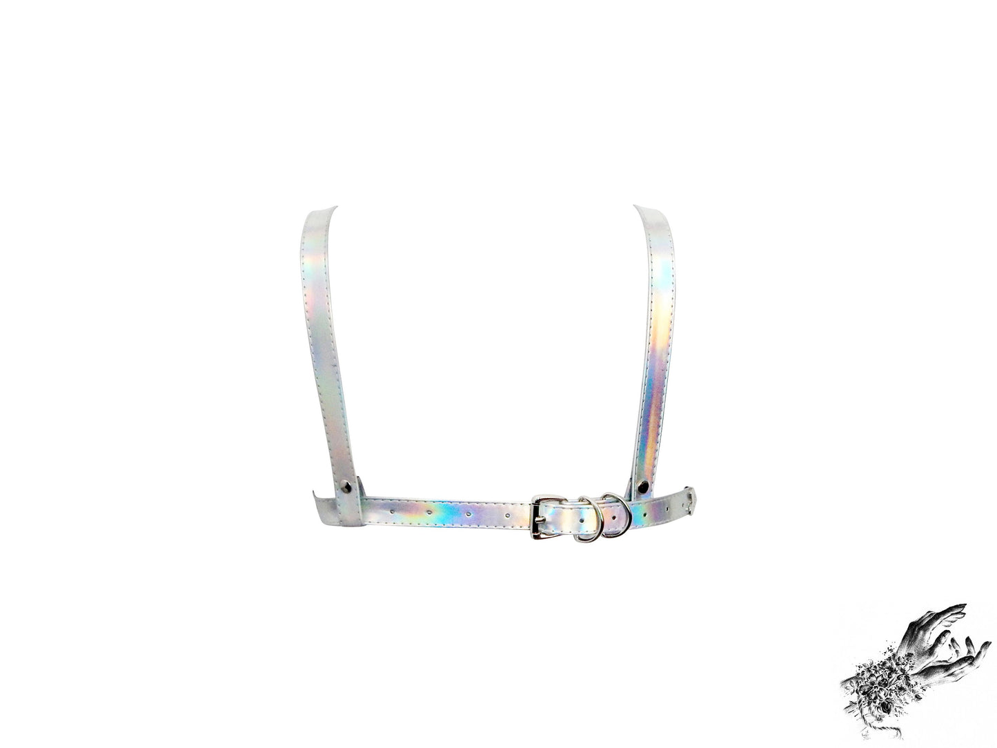 Holographic Silver Cage Harness Bra