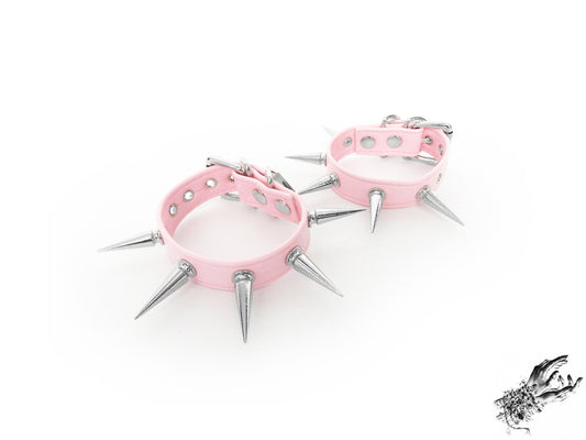 Pink Spike Studded Ankle Cuffs