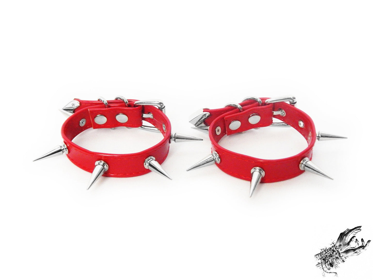 Red Spike Studded Ankle Cuffs
