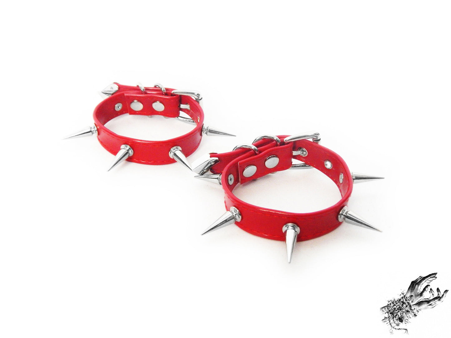 Red Spike Studded Ankle Cuffs