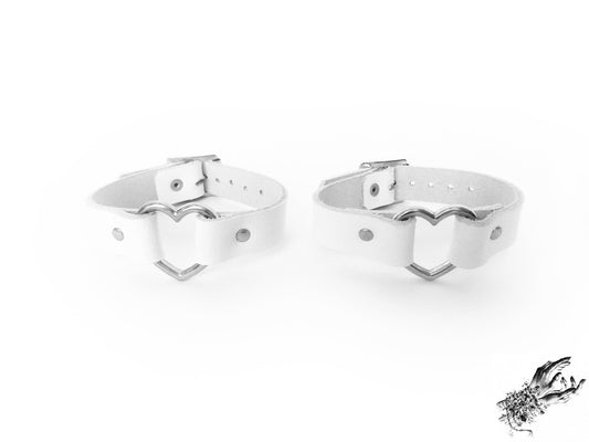 White Leather Heart Ring Ankle Cuffs - {{variant_title}}
