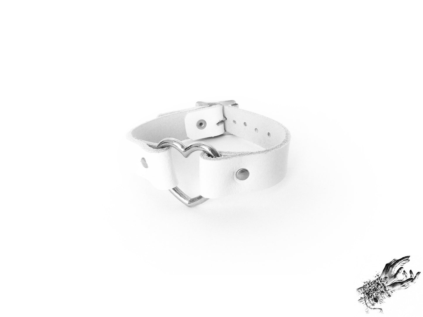 White Leather Heart Ring Ankle Cuffs