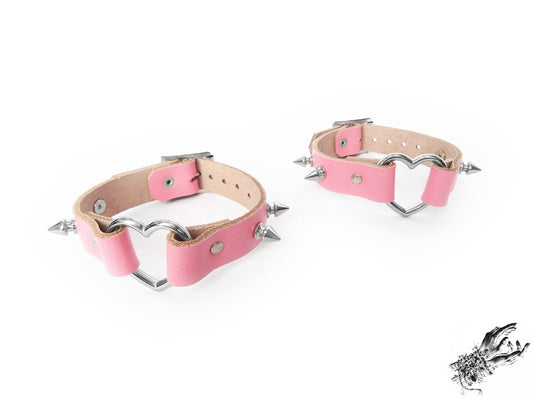 Pink Studded Heart Ring Ankle Cuffs