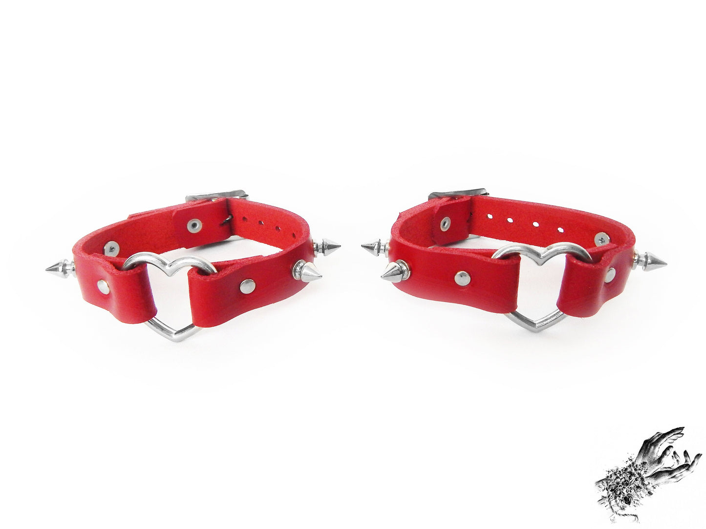Red Studded Heart Ring Ankle Cuffs