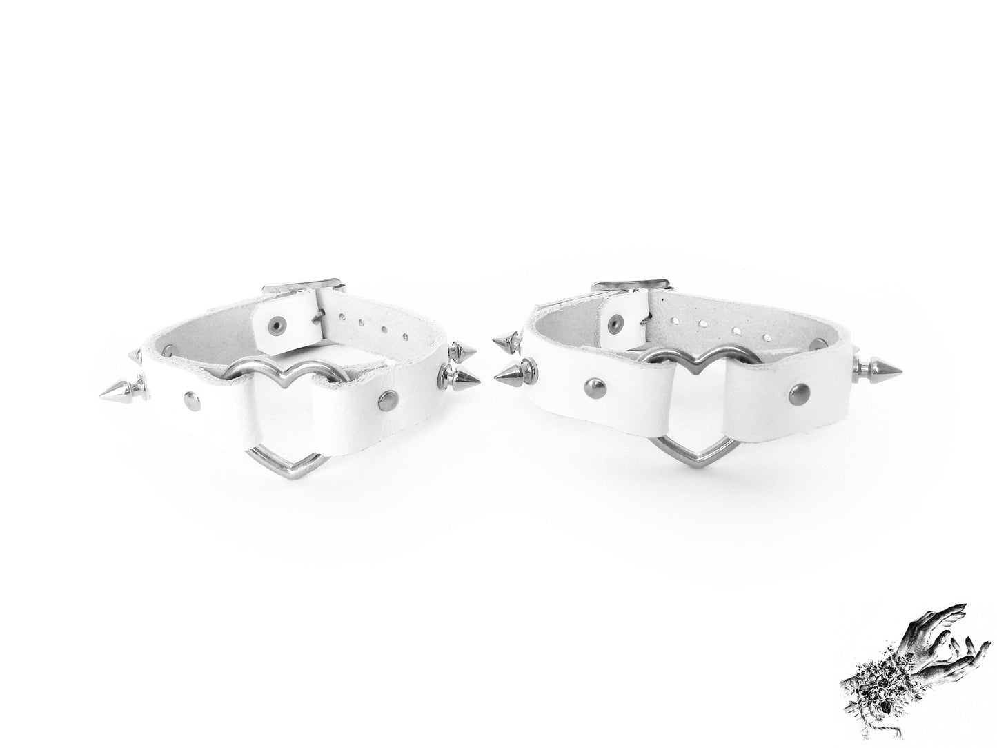 White Studded Heart Ring Ankle Cuffs